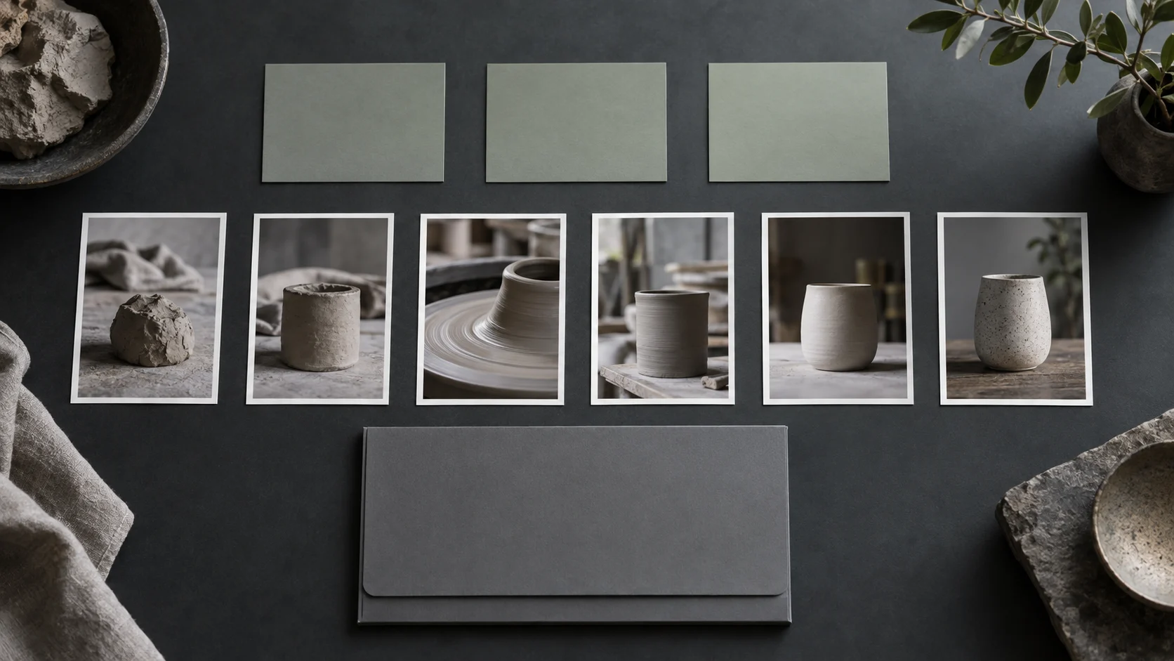 Photographic references and sequencing cards arranged into a narrative.