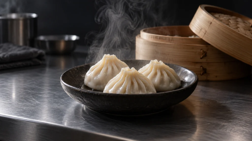 Steam rising from freshly prepared food in a production kitchen.