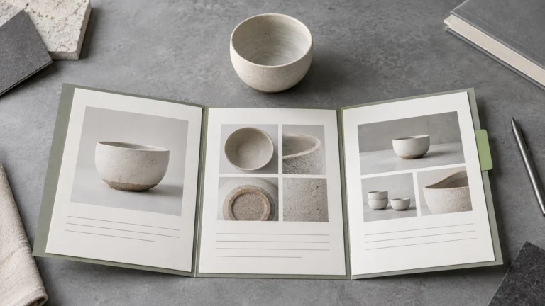 A product sample and carefully organized presentation materials.
